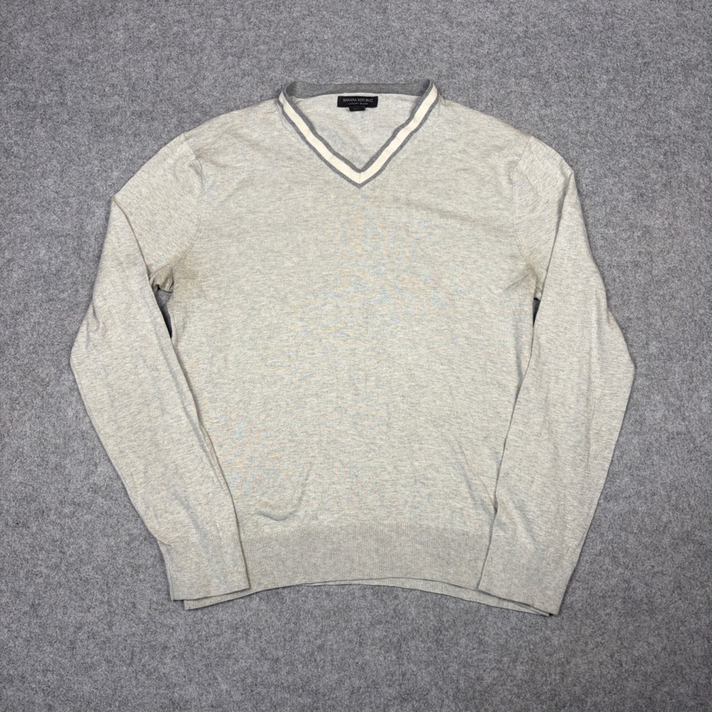 Banana Republic Luxury Blend Silk Cotton Cashmere V-Neck Sweater Gray Mens M
